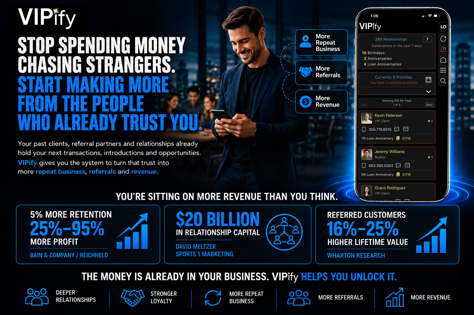 VIPify CRM helps professionals turn relationships into repeat business and referrals.